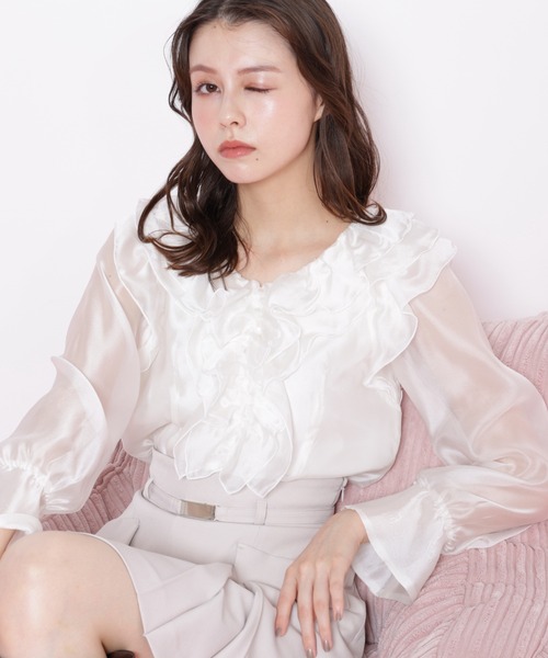 JILL by JILL STUART（ジルバイジルスチュアート）の「◇シアーフリルブラウス（シャツ/ブラウス・レディース・グリーン/ホワイト/ベージュ・FREE）」の2枚目の写真