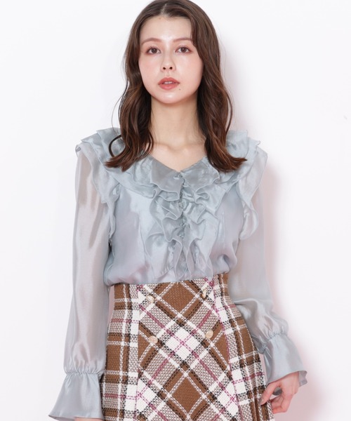 JILL by JILL STUART（ジルバイジルスチュアート）の「◇シアーフリルブラウス（シャツ/ブラウス・レディース・グリーン/ホワイト/ベージュ・FREE）」の7枚目の写真