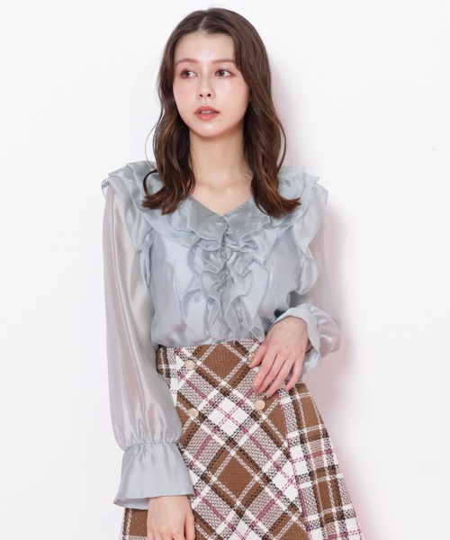 JILL by JILL STUART（ジルバイジルスチュアート）の「◇シアーフリルブラウス（シャツ/ブラウス・レディース・グリーン/ホワイト/ベージュ・FREE）」の9枚目の写真