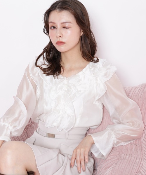 JILL by JILL STUART（ジルバイジルスチュアート）の「◇シアーフリルブラウス（シャツ/ブラウス・レディース・グリーン/ホワイト/ベージュ・FREE）」の13枚目の写真