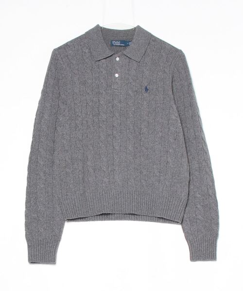 ポロラルフローレン　カシミア30％　ハイネック　ニットセーター　グレー ケーブルニット ウールカシミヤ ポロ セーター（ニット/セーター