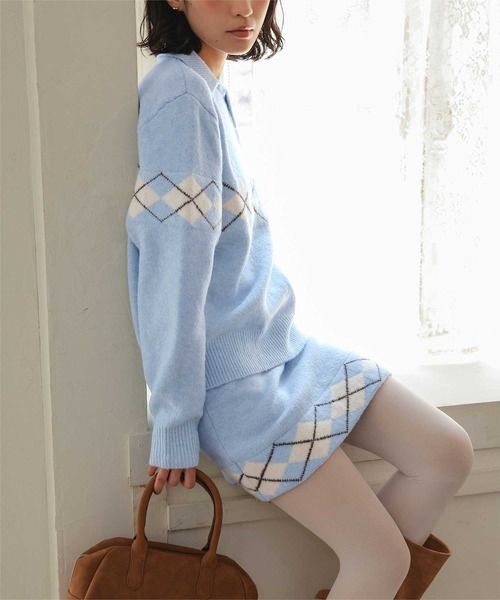 miette(ミエット)の「アーガイルミニスカート(スカート・レディース・ライトブルー/チャコール/ブラウン・M/S)」の11枚目の写真