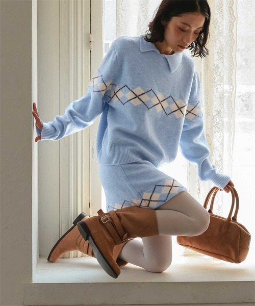 miette(ミエット)の「アーガイルミニスカート(スカート・レディース・ライトブルー/チャコール/ブラウン・M/S)」の10枚目の写真