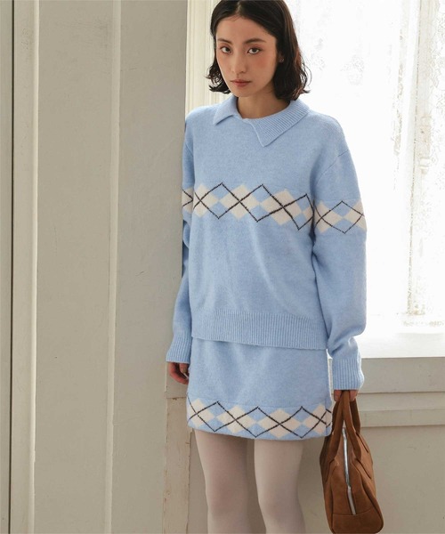 miette(ミエット)の「アーガイルミニスカート(スカート・レディース・ライトブルー/チャコール/ブラウン・M/S)」の12枚目の写真