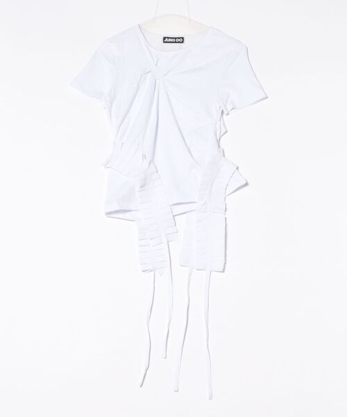 L.H.P（エルエイチピー）の「JUNGDO/ジョンド/PLEATS RAIVE TOP（Tシャツ/カットソー・レディース・ホワイト/ブラック・F）」の11枚目の写真