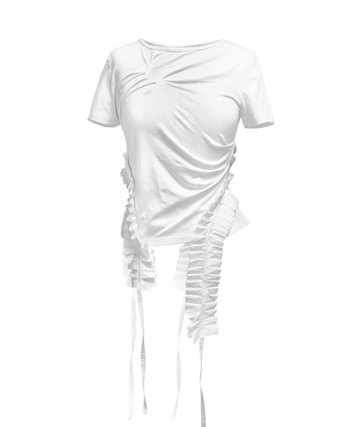 L.H.P（エルエイチピー）の「JUNGDO/ジョンド/PLEATS RAIVE TOP（Tシャツ/カットソー・レディース・ホワイト/ブラック・F）」の3枚目の写真