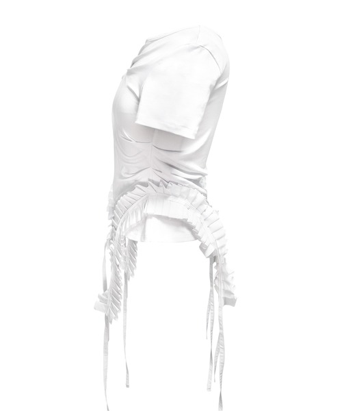 L.H.P（エルエイチピー）の「JUNGDO/ジョンド/PLEATS RAIVE TOP（Tシャツ/カットソー・レディース・ホワイト/ブラック・F）」の4枚目の写真