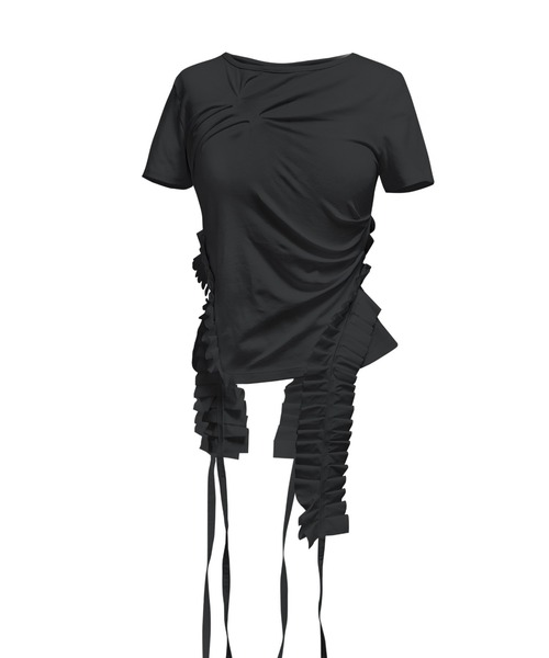 L.H.P（エルエイチピー）の「JUNGDO/ジョンド/PLEATS RAIVE TOP（Tシャツ/カットソー・レディース・ホワイト/ブラック・F）」の7枚目の写真