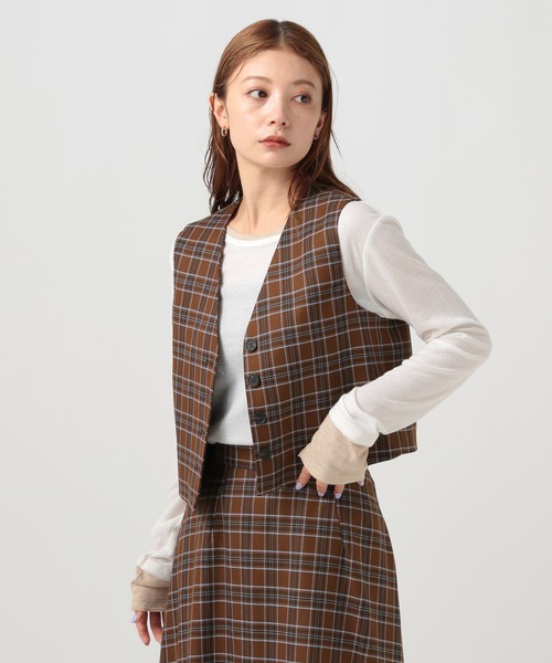 BAYFLOW（ベイフロー）の「[セットアップで着用可能]チェックベスト（ベスト・レディース・ブラウン/カーキ・FREE）」の2枚目の写真