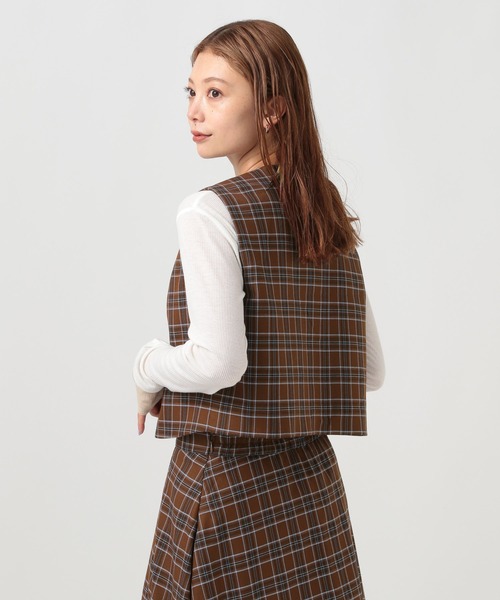 BAYFLOW（ベイフロー）の「[セットアップで着用可能]チェックベスト（ベスト・レディース・ブラウン/カーキ・FREE）」の4枚目の写真