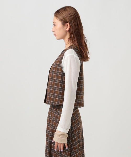 BAYFLOW（ベイフロー）の「[セットアップで着用可能]チェックベスト（ベスト・レディース・ブラウン/カーキ・FREE）」の9枚目の写真