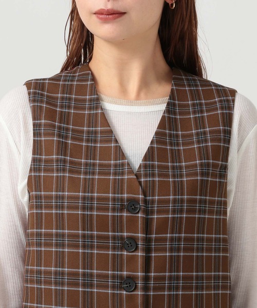 BAYFLOW（ベイフロー）の「[セットアップで着用可能]チェックベスト（ベスト・レディース・ブラウン/カーキ・FREE）」の11枚目の写真