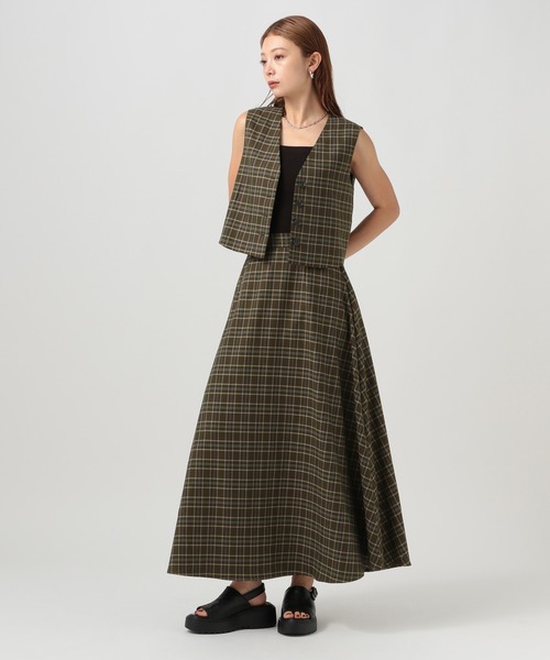 BAYFLOW（ベイフロー）の「[セットアップで着用可能]チェックベスト（ベスト・レディース・ブラウン/カーキ・FREE）」の6枚目の写真