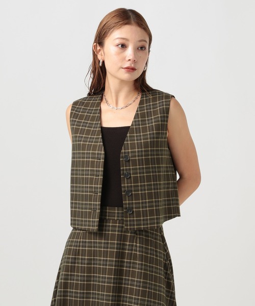 BAYFLOW（ベイフロー）の「[セットアップで着用可能]チェックベスト（ベスト・レディース・ブラウン/カーキ・FREE）」の7枚目の写真