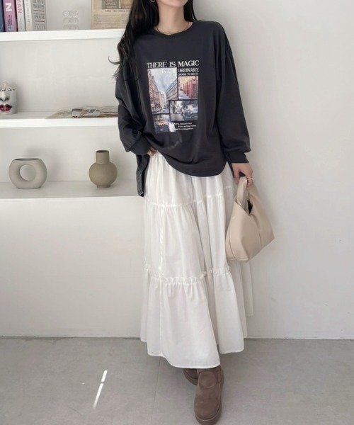 A.D.C.L.（エーディーシーエル）の「背面 デニム切替 プリント ビッグTシャツ（Tシャツ/カットソー・レディース・チャコールグレー/オフホワイト・M/L）」の11枚目の写真