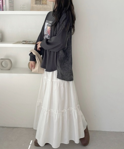 A.D.C.L.（エーディーシーエル）の「背面 デニム切替 プリント ビッグTシャツ（Tシャツ/カットソー・レディース・チャコールグレー/オフホワイト・M/L）」の7枚目の写真