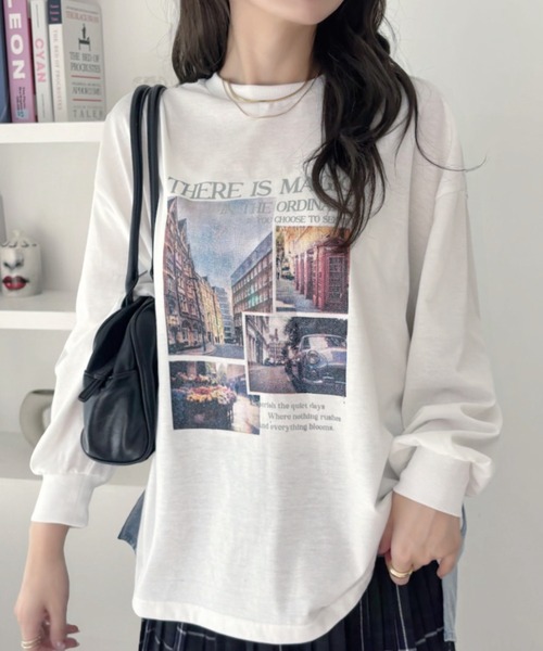 A.D.C.L.（エーディーシーエル）の「背面 デニム切替 プリント ビッグTシャツ（Tシャツ/カットソー・レディース・チャコールグレー/オフホワイト・M/L）」の14枚目の写真