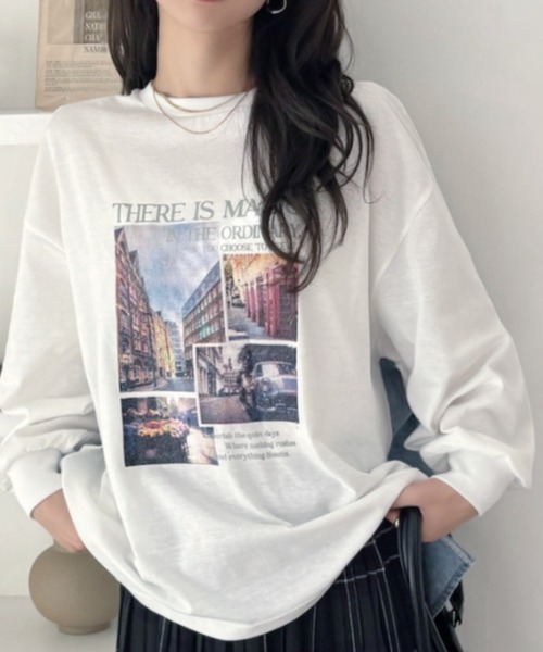 A.D.C.L.（エーディーシーエル）の「背面 デニム切替 プリント ビッグTシャツ（Tシャツ/カットソー・レディース・チャコールグレー/オフホワイト・M/L）」の5枚目の写真