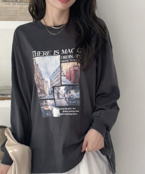 A.D.C.L.（エーディーシーエル）の「背面 デニム切替 プリント ビッグTシャツ（Tシャツ/カットソー・レディース・チャコールグレー/オフホワイト・M/L）」の16枚目の写真