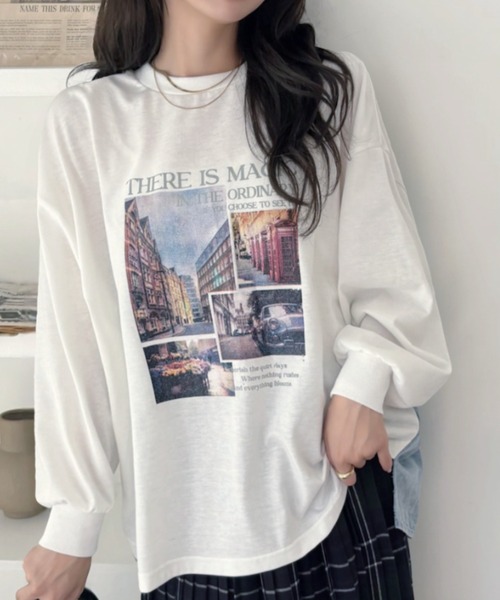 A.D.C.L.（エーディーシーエル）の「背面 デニム切替 プリント ビッグTシャツ（Tシャツ/カットソー・レディース・チャコールグレー/オフホワイト・M/L）」の17枚目の写真