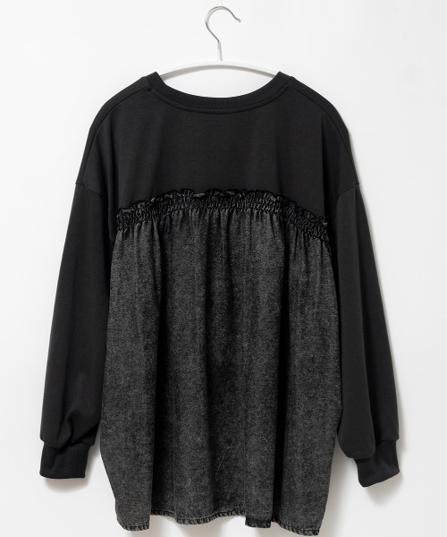 A.D.C.L.(エーディーシーエル)の「背面 デニム切替 プリント ビッグTシャツ(Tシャツ/カットソー・レディース・チャコールグレー/オフホワイト・M/L)」の19枚目の写真