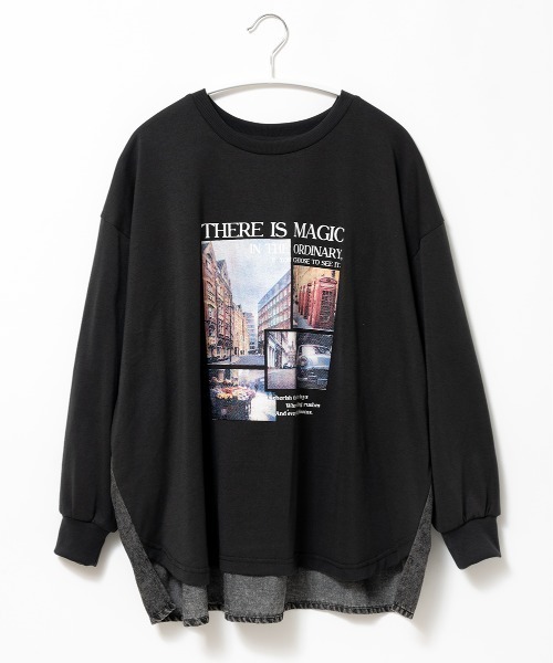 A.D.C.L.(エーディーシーエル)の「背面 デニム切替 プリント ビッグTシャツ(Tシャツ/カットソー・レディース・チャコールグレー/オフホワイト・M/L)」の18枚目の写真