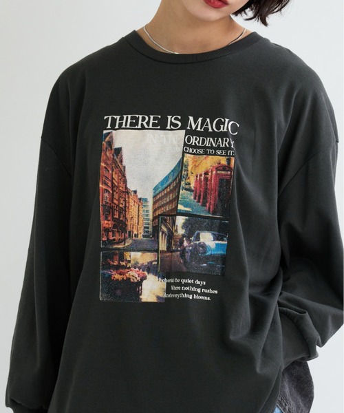 A.D.C.L.(エーディーシーエル)の「背面 デニム切替 プリント ビッグTシャツ(Tシャツ/カットソー・レディース・チャコールグレー/オフホワイト・M/L)」の17枚目の写真