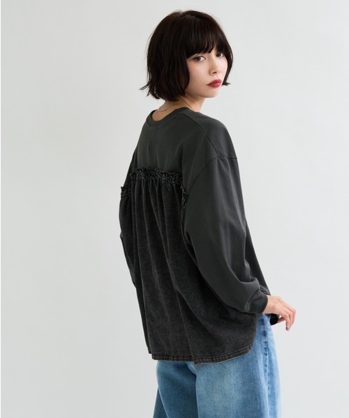 A.D.C.L.（エーディーシーエル）の「背面 デニム切替 プリント ビッグTシャツ（Tシャツ/カットソー・レディース・チャコールグレー/オフホワイト・M/L）」の19枚目の写真