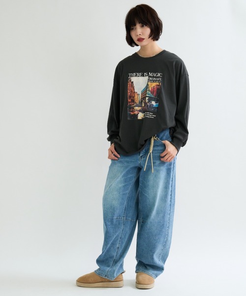 A.D.C.L.（エーディーシーエル）の「背面 デニム切替 プリント ビッグTシャツ（Tシャツ/カットソー・レディース・チャコールグレー/オフホワイト・M/L）」の22枚目の写真