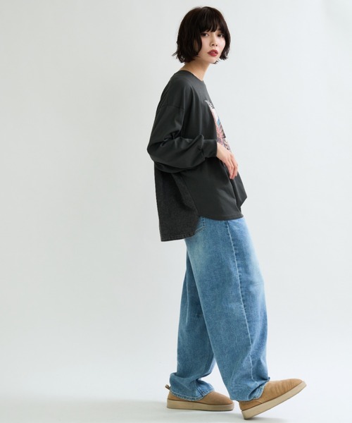 A.D.C.L.(エーディーシーエル)の「背面 デニム切替 プリント ビッグTシャツ(Tシャツ/カットソー・レディース・チャコールグレー/オフホワイト・M/L)」の10枚目の写真