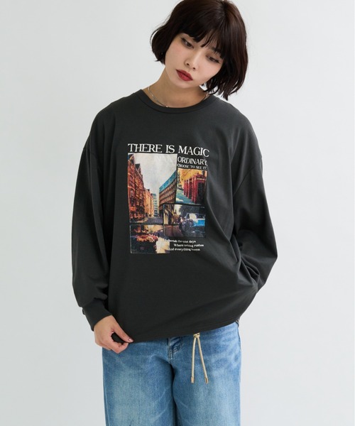 A.D.C.L.（エーディーシーエル）の「背面 デニム切替 プリント ビッグTシャツ（Tシャツ/カットソー・レディース・チャコールグレー/オフホワイト・M/L）」の20枚目の写真