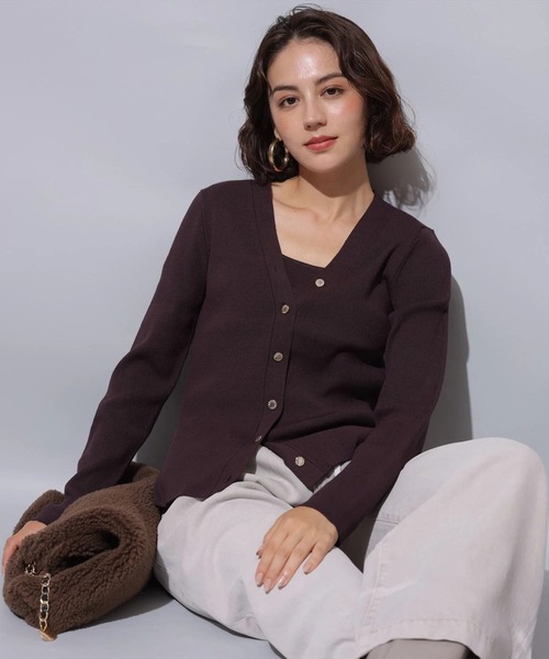 Arpege Story ニットジャケット 金ボタン カーディガン 赤 ロゴボタン