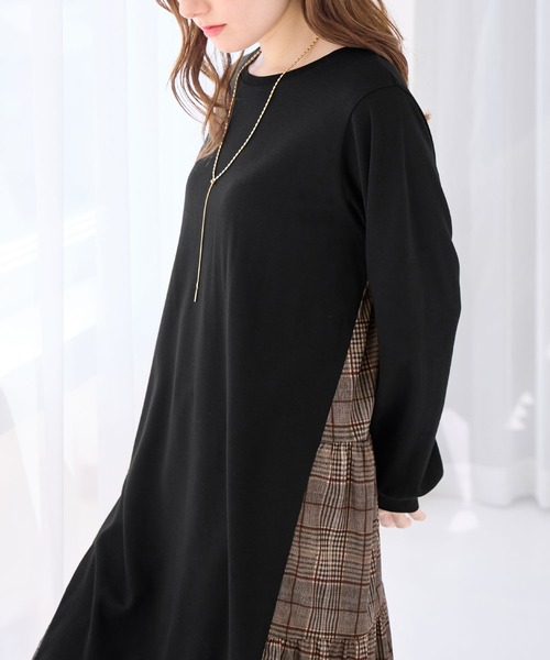 alotta(アロッタ)の「異素材切替チュニックワンピース(ワンピース・レディース・ストライプ/チェック/ブラック系その他/ブラック×ホワイト・M/LL/L)」の10枚目の写真