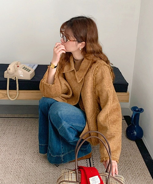 Jasmine Grandiflorum(ジャスミングランディフローラム)の「【Jasmine】フリンジリバーウールコート ショート丈 (SS)(その他アウター・レディース・ダークグレー/マスタード/ピンク・FREE)」の18枚目の写真