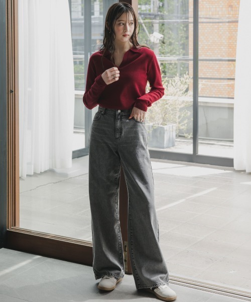 slattgir（スラットジール）の「高身長　デニムワイドストレートパンツ（トールサイズ）Essenave（デニムパンツ・レディース・ブラック/ブルー・64/67/70/73/76/80/88/96/84/104）」の22枚目の写真