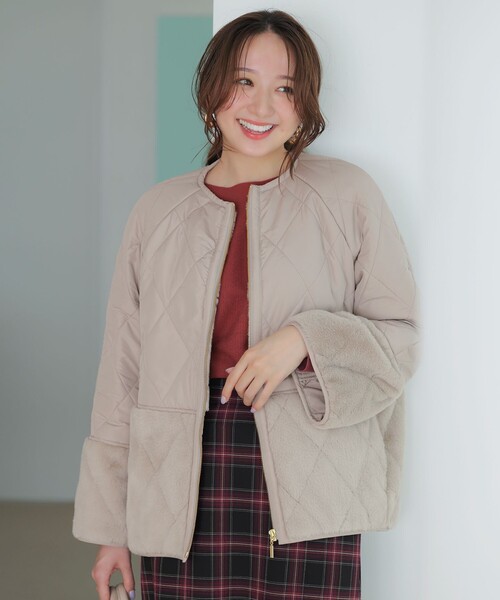 セール】フェイクファーコンビキルティング アウター（ダウン