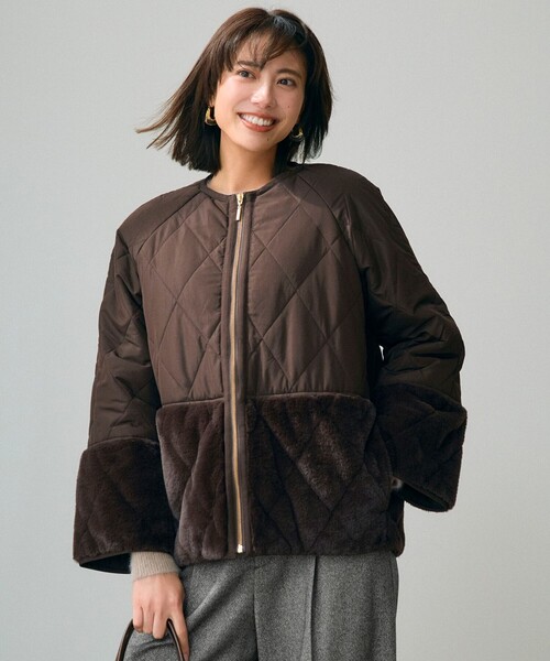 セール】フェイクファーコンビキルティング アウター（ダウン