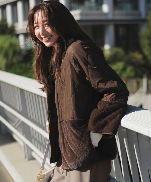 セール】フェイクファーコンビキルティング アウター（ダウン