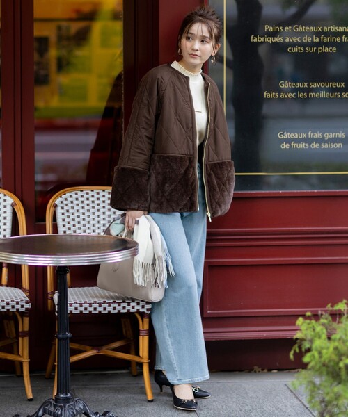 セール】フェイクファーコンビキルティング アウター（ダウン