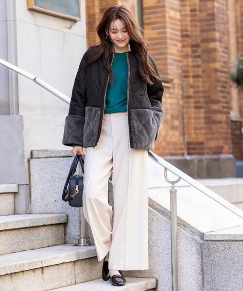 セール】フェイクファーコンビキルティング アウター（ダウン