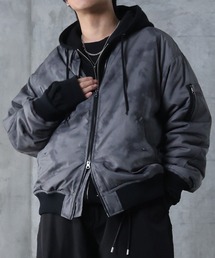 Confirm | AW ヴィンテージスモークウォッシュ柄 アブストラクト柄 ダブルジップ MA-1 中綿ブルゾン ビッグシルエット メンズ レディース ユニセックス 【Confirm】(ダウンジャケット/コート)