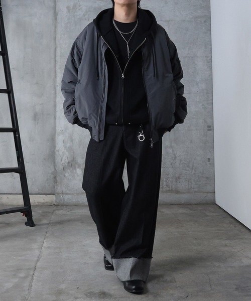 Confirm(コンファーム)の「AW ヴィンテージスモークウォッシュ柄 アブストラクト柄 ダブルジップ MA-1 中綿ブルゾン ビッグシルエット メンズ レディース ユニセックス 【Confirm】(ダウンジャケット/コート・メンズ・ブラック/ホワイト系/グレー系・L/M)」の14枚目の写真