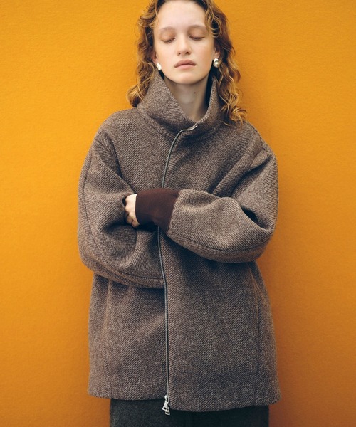 adam et rope 今季　ヘリンボンツイードボンディングコーディガン ヘリンボンツイードボンディングコーディガン（その他アウター）｜ADAM