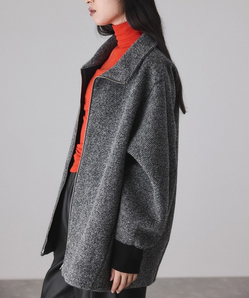ヘリンボンツイードボンディングコーディガン（その他アウター）｜ADAM
