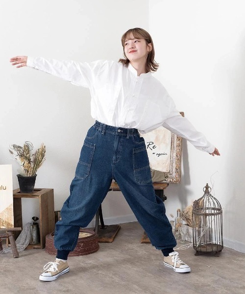 go slow caravan(ゴースローキャラバン)の「mililopiulu/ミリロピュール サイド BIG ジョガーデニムパンツ(デニムパンツ・レディース・インディゴブルー/ネイビー・FREE)」の10枚目の写真