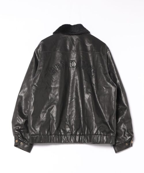 BEN DAVIS（ベンデイビス）の「【BEN DAVIS/ベンデイビス】ヴィンテージ加工 衿ボア レザーライクジャケット 中綿 防寒 古着加工（ライダースジャケット・メンズ・ブラック・MEDIUM/LARGE/X-LARGE）」の4枚目の写真