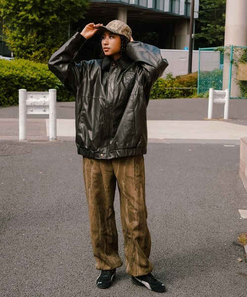 BEN DAVIS（ベンデイビス）の「【BEN DAVIS/ベンデイビス】ヴィンテージ加工 衿ボア レザーライクジャケット 中綿 防寒 古着加工（ライダースジャケット・メンズ・ブラック・MEDIUM/LARGE/X-LARGE）」の5枚目の写真