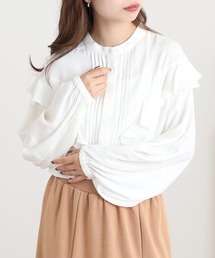 OMNES Supremo 梨地 袖ボリュームフリルブラウス