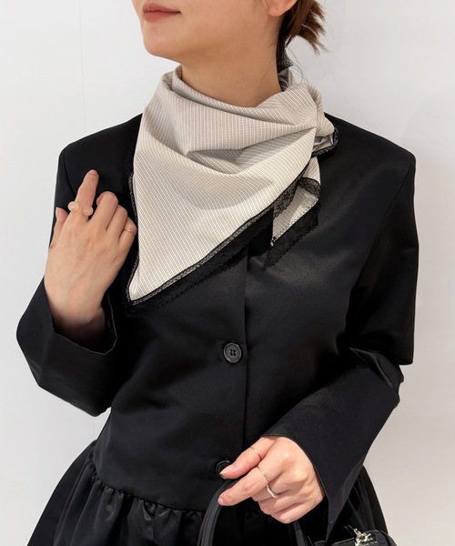 EDIT. FOR LULU(エディットフォールル)の「チェック レーストリムスカーフ(バンダナ/スカーフ・レディース・ブラウン/アイボリー・FREE)」の1枚目の写真