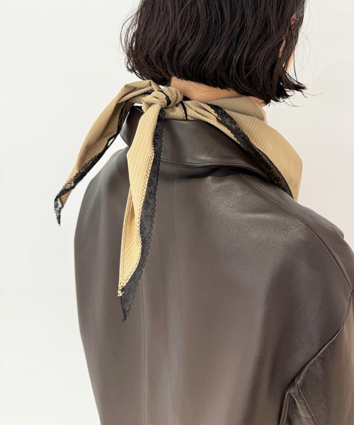 EDIT. FOR LULU(エディットフォールル)の「チェック レーストリムスカーフ(バンダナ/スカーフ・レディース・ブラウン/アイボリー・FREE)」の4枚目の写真